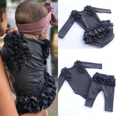 

2Pcs Newborn Baby Girls Ruffles Clothes Romper Bodysuit Long Pants Shorts Outfit