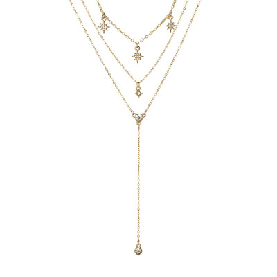 

Tocona Bohemia Multi Layered Pendant Necklace Gold Color Crystal Star Pendants Charming Link Chains Fashion Necklace Collar 3860