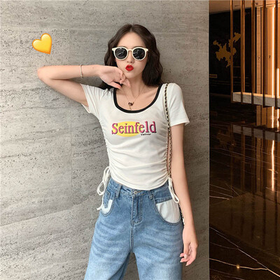 

Spring&summer round neck thin letters fold t-shirt shirt harajuku tshirt pokemon ropa mujer t-shirt friends t shirt women