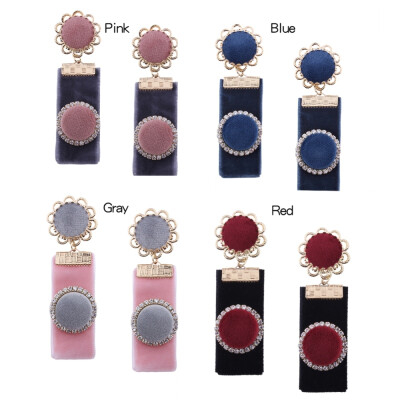

Alloy Rhinestone Dangle Stud Earrings with Velvet Flower Golden Mixed Color 70x22mm