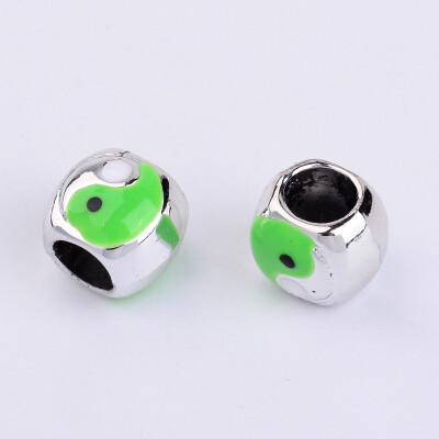 

Rondelle Silver Plated Alloy Enamel European Large Hole Beads Cadmium Free & Nickel Free & Lead Free LawnGreen 9x10x9mm