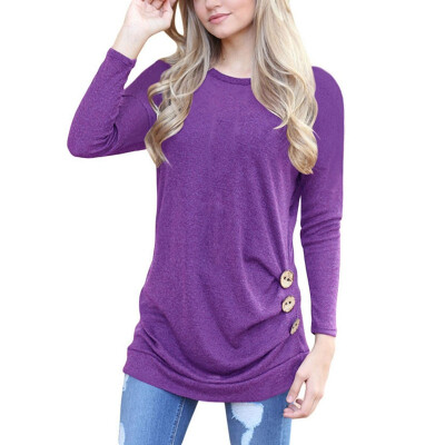 

Women T Shirts Batwing Sleeve O-Neck Button T Shirt Women Autumn Long Sleeve Solid Casual Tshirt Tops Female