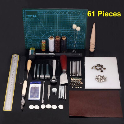 

61Pcs Leather Craft Handmade Tools Kit Stitching Thinning Skiving Sharp Tool Sewing Waxed Thread Awl Finger Cots Stamping Punch To