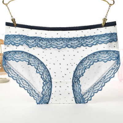 

Women Cute Printed Panties Briefs Scalloped Lace Bow Breathable Underwear Ladies Shorts Intimates Lingerie