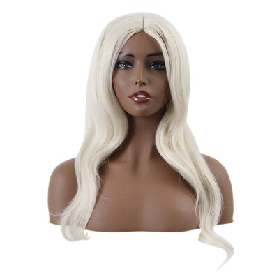 

New Fashion Long Milky White Wavy Curly Middle Parting Synthetic Party Wig Perfect Hairline High Temperature Silk Wig