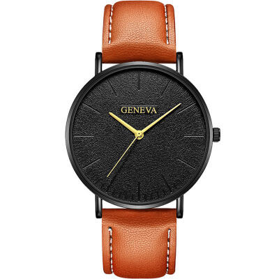 

2018 GENEVA Watch Men Womens PU Leather Band Stainless Steel Analog Quartz Wristwatch Lady Female Brown Watches Reloj Mujer