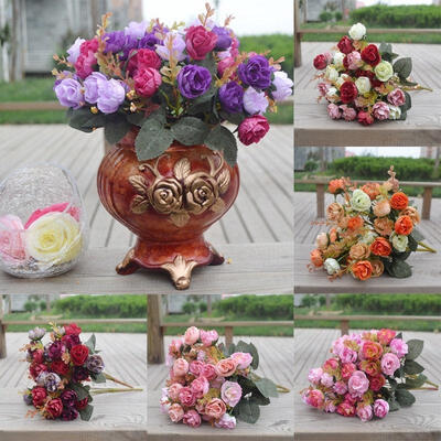 

2PCS Artifical Plastic Rose Flower Wedding Bouquet Home Decor Fake Decorative