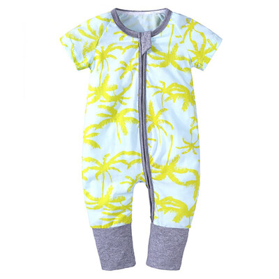 

Infant Girls Cotton Spring Summer Zipper Romper Short Sleeves Cartoon Print Climb Soft Jumpsuit for 0-24 months