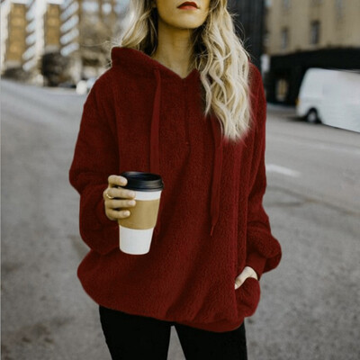 

Womens Hooded Long Sleeve Jacket Loose Sweater Plus Size Sweatshirt Solid Casual