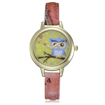 

XR2564 Women\s Owl Dial Slim Leather Band Wrist Watch