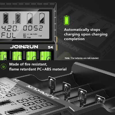

JOINRUN S4 Intelligent Battery Charger Smart Charger w 4 Battery Slots 38" Digital LCD Display for Ni-Cd Li-ion IMR INR ICR LiFe