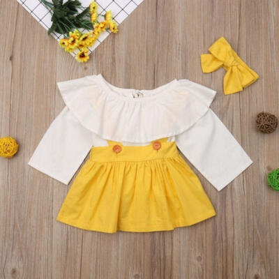 

Casual Baby Girls Party Outfits Kids Tops T-shirt Sling Dress Skirt Clothes 0-5Y