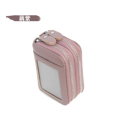 

The first layer of leather RFID plus anti-scanning leather organ card package double zipper purse with window anti-magnetic business card package