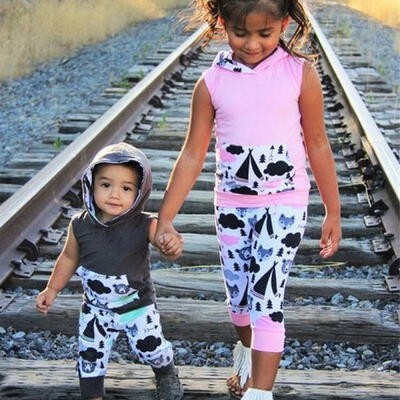

Adorable Casual Infant Newborn Baby Boys Little Brother Kids Big Sister T-shirt Top Match Pants Clothes Outfits Hooded