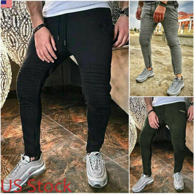 

Fashion Men Sport Pants Gym Slim Fit Trousers Running Joggers zipper Sweatpants