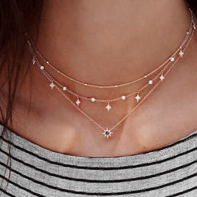 

Bohemian Multilayer Star Moon Pendant Necklace For Woman Fashion Geometric Charm Chain Choker Necklace 2019 Jewelry Wholesale