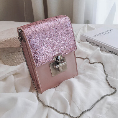 

Ins super fire texture sequin mobile phone bag female 2019 new wild single shoulder slung fashion chain small square bag