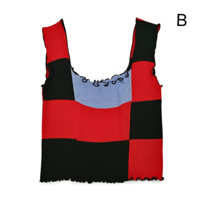 

Contrast Color Earmuffs Camisole Fashion Wild Knit Camisole Round Neck Womens Camisole