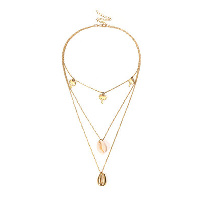 

HOT Bohemia Multilayer Coconut Tree Natural Shell Choker Necklace Statement Alloy Shell Seashell Pendant Necklace for Women
