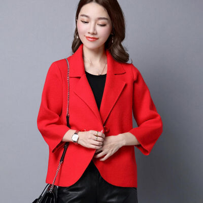 

Women Simple Woolen Temperament Slimming Cardigan Coat Solid Color Long Sleeve Button Lapel Suit Jacket Outwear