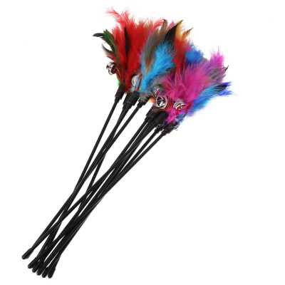 

Cat Kitten Pet Toy Colorful Feather Short Rod Interactive Stick Bell Toy