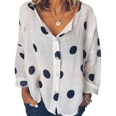 

Fashion Polka Dot Printed Blouse Women Casual Shirt Long Sleeve V Neck Buttons Loose Women Blouses Tops Basic Blusas