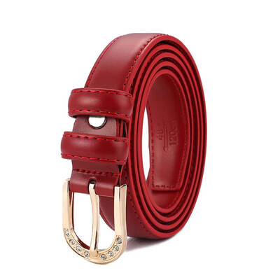 

Lady cowhide car stitching slender waist with womens leather rhinestone needle buckle belt fashion candy color decorative Belt