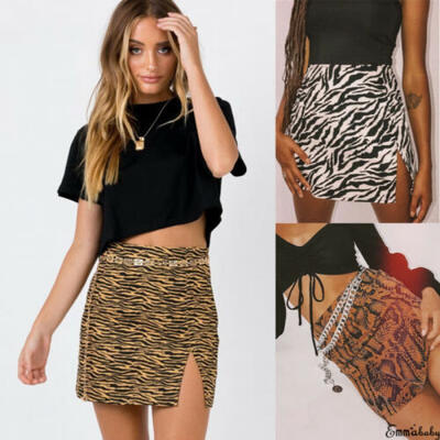 

Women Stretch High Waist Short Skirt Plain Skater Flared Leopard Sexy Mini Skirt