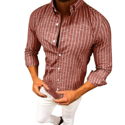 

Tailored Mens Suit Fit Formal Long Sleeve Button Striped Down Dress Shirts Tops Blouse