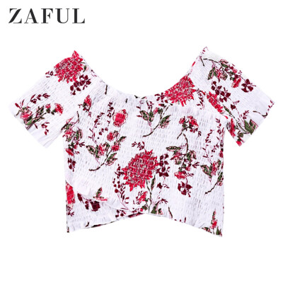 

Off Shoulder Floral Elastic Cropped Blouse