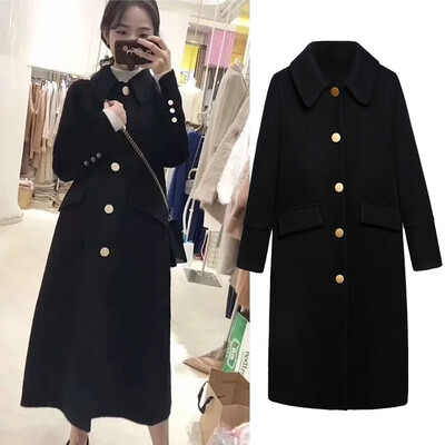 

Toponeto Women Work Solid Vintage Winter Office Long Sleeve Button Woolen Jacket CoatWome