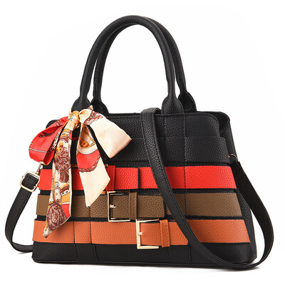 

10 pieces from the batch woven buckle with womens contrast color shoulder diagonal scarf silk temperament portable mother bag