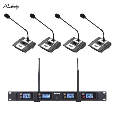 

Muslady D2 Professional 4-Channel UHF Wireless Conference Microphone System 635mm & XLR Outputs Dual Antenna with Rack-Mount Rece