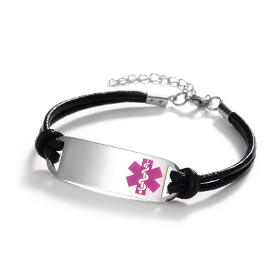 

Adjustable Leather Chain Bracelet Stainless Steel Alert Bracelets Bangles For Women Men