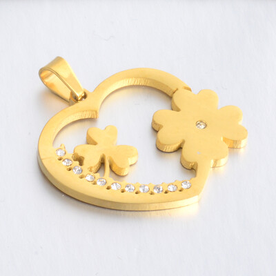 

304 Stainless Steel Pendants with Crystal Rhinestones Heart with Flower Golden 275x30x25mm Hole 4x6mm