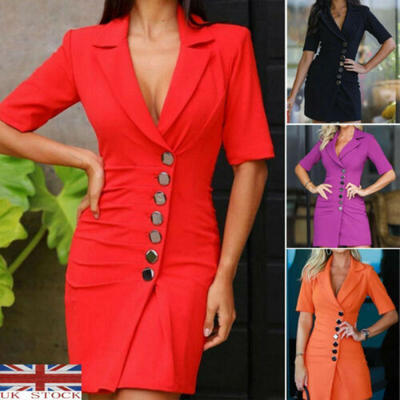 

UK STOCK Women Formal Coat Blazer Suit Business V-Neck Work Office Dresses NEW