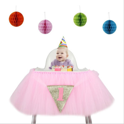 

FUNNYBUNNY 1st Birthday Tutu Skirt for High Chair Decoration for Party Supplies Baby Pink