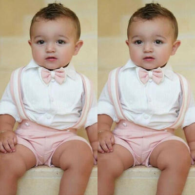 

2pcs Newborn Kids Baby Boys Party Clothes Gentleman Shirt TopsShorts Outfit Set