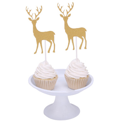

Merry Christmas Cake Inserted Card Cupcake Topper Paper Christmas Elk Party Festive Deer Decor
