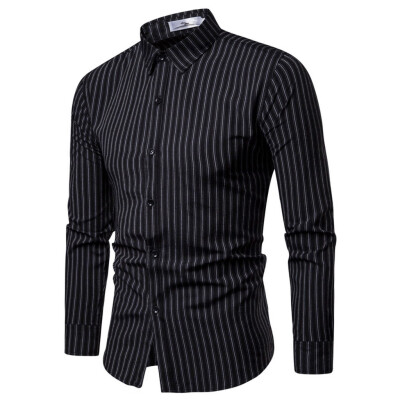 

Tailored Mens Fashion Business Leisure Striped Printing Long-sleeved Shirt Tops Blouse