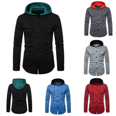 

Autumn Casual Long Sleeves Hoodie Hooded Jacket Mens Solido Breasted Sweatshirt