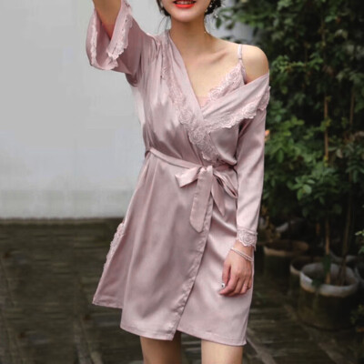 

Women Negligees Satin Nightdress Spaghetti Strap Chemises Slip V Neck Sleepwear