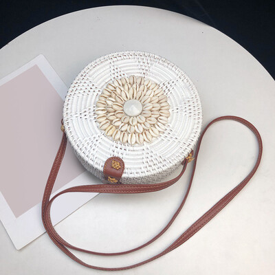 

Tailored Circle Handwoven Round Retro Shell Rattan Straw Beach Bag Crossbody