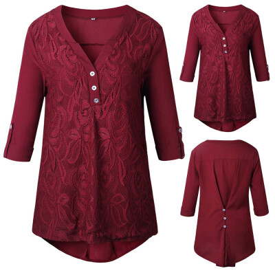 

Nomeni Women Ladies Lace Button T-Shirt Long Sleevel Tops Blouse AGL