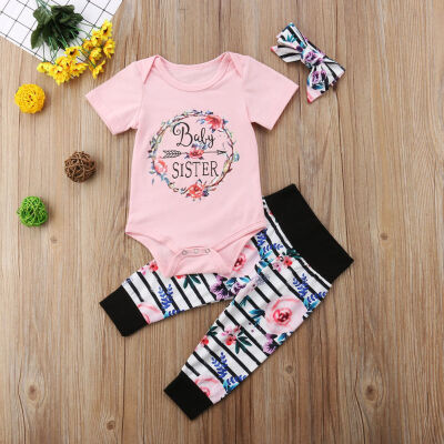 

Boutique Newborn Baby Girls Sister Tops Romper Pants 3Pcs Outfits Set Clothes