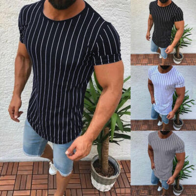 

Mens Slim Fit Striped Short Sleeve Muscle Tee Shirts Casual T-shirt Tops Blouse