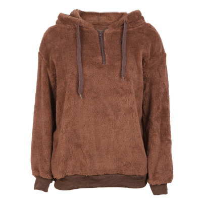 

Casual Solid Color Women Hoodies Hoody Collar Long Sleeve Zipper Sweatshirt Loose Warm Winter Autumn Sweater Loose Tops