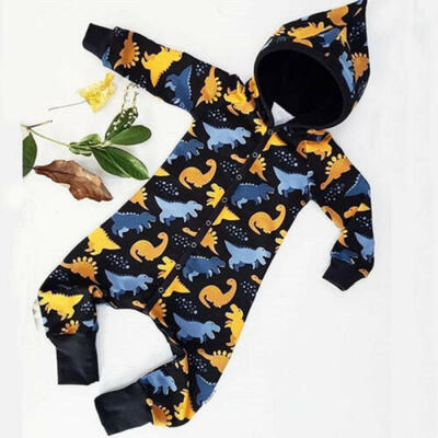 

Newborn Infant Baby Boys Cotton Hooded Dinosaur Romper Bodysuit Jumpsuit Clothes
