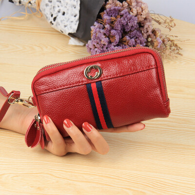 

2019 new cowhide leather European&American fashion mobile phone bag double zipper ladies clutch bag purse handbag