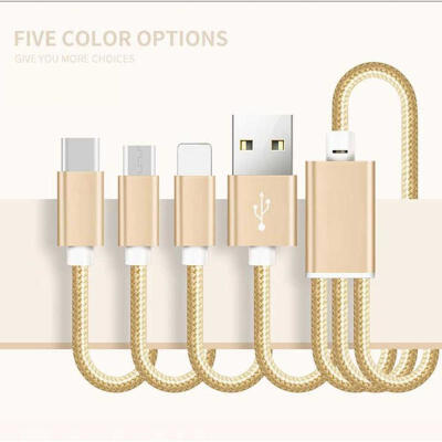 

Universal 3-in-1 USB To Micro USB Lightning Type-C Charging Cable Braided Data Line For IPhone Android Phones-12m